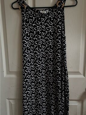 Black & White Patterned A-Line Womens Sleeveless Dress Cute Accents Flowy Small